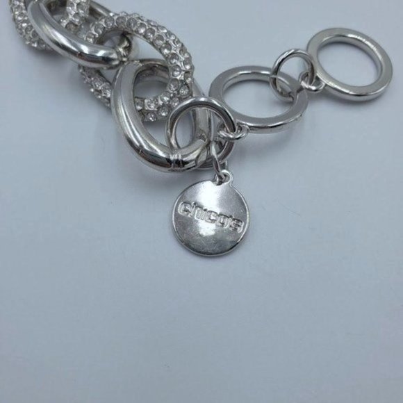 New Chico's Bold Silver Crystal Rhinestone Link Toggle Bracelet - Picture 4 of 4